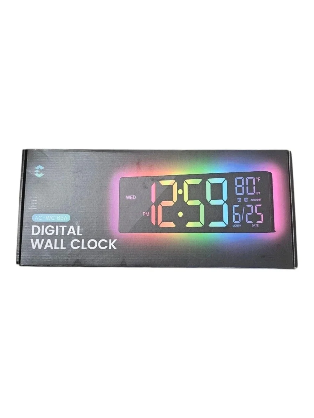 NIB Large Digital Wall Clock, BT Sync RGB Lights, 11 Scenes Mode, Remote Control